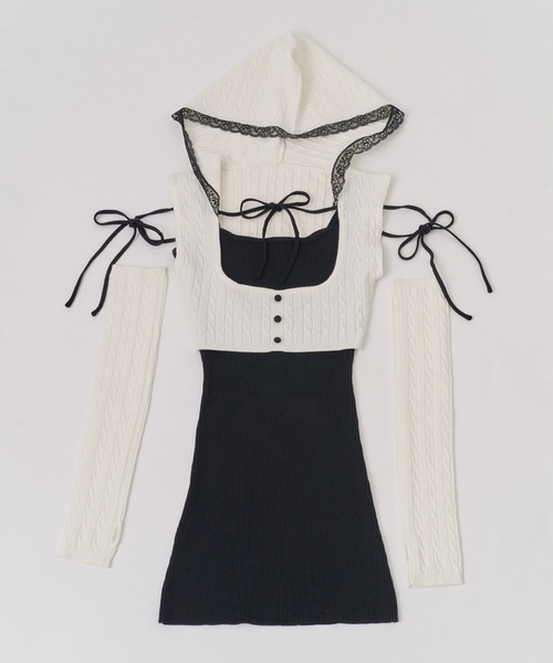Belle Charme（ベルシャルム）の「【Belle Charme】Arm Warmers　Knit　Onepiece（ワンピース・レディース・ベージュ/ブラック/オフホワイト・FREE）」の7枚目の写真