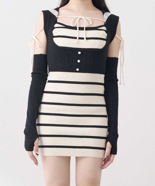 Belle Charme（ベルシャルム）の「【Belle Charme】Arm Warmers　Knit　Onepiece（ワンピース・レディース・ベージュ/ブラック/オフホワイト・FREE）」の10枚目の写真