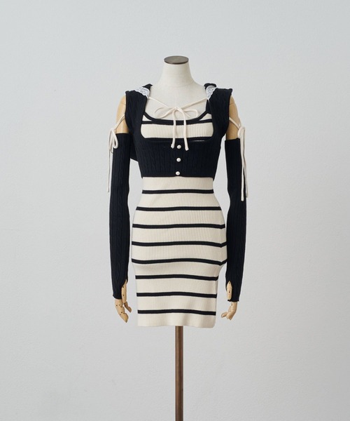 Belle Charme（ベルシャルム）の「【Belle Charme】Arm Warmers　Knit　Onepiece（ワンピース・レディース・ベージュ/ブラック/オフホワイト・FREE）」の17枚目の写真