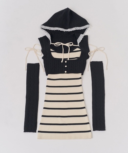 Belle Charme（ベルシャルム）の「【Belle Charme】Arm Warmers　Knit　Onepiece（ワンピース・レディース・ベージュ/ブラック/オフホワイト・FREE）」の18枚目の写真