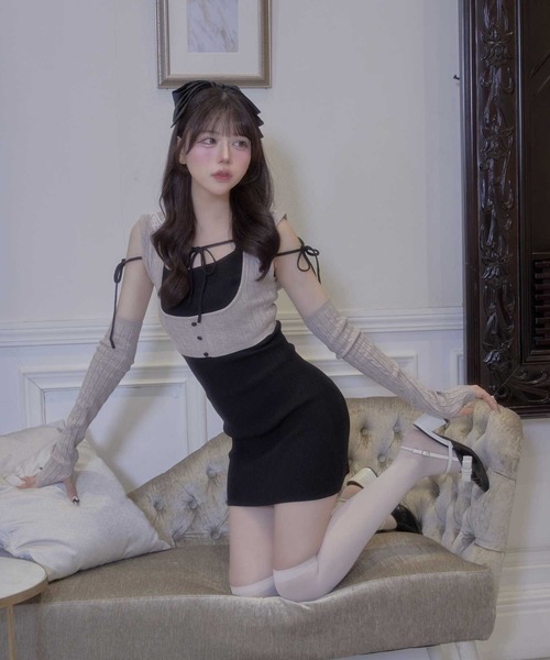 Belle Charme（ベルシャルム）の「【Belle Charme】Arm Warmers　Knit　Onepiece（ワンピース・レディース・ベージュ/ブラック/オフホワイト・FREE）」の19枚目の写真
