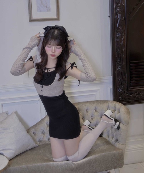 Belle Charme（ベルシャルム）の「【Belle Charme】Arm Warmers　Knit　Onepiece（ワンピース・レディース・ベージュ/ブラック/オフホワイト・FREE）」の20枚目の写真