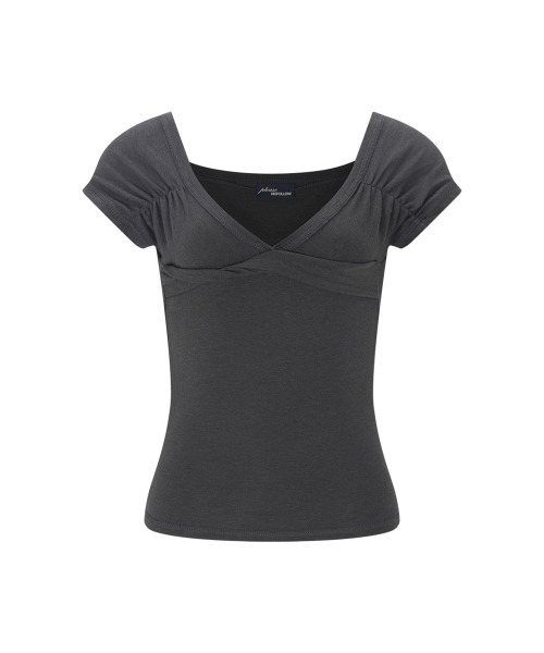 PLEASENOFOLLOW（プリーズノーフォロー）の「Marin Strap Shirring Short Sleeve Top (Charcoal)（Tシャツ/カットソー・レディース・その他・FREE）」の2枚目の写真