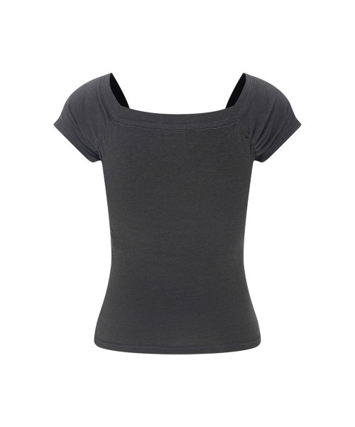 PLEASENOFOLLOW（プリーズノーフォロー）の「Marin Strap Shirring Short Sleeve Top (Charcoal)（Tシャツ/カットソー・レディース・その他・FREE）」の3枚目の写真