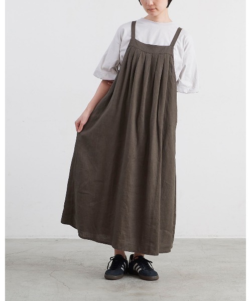 HEAVENLY(ヘブンリー)の「【 HEAVENLY / ヘブンリー 】 9x9 Heavy Linen Tuck Jumperskirt / 9×9 ヘビーリネン タック ジャンパースカート 2637032 DLI(ワンピース・レディース・チャコール/ブラック・FREE)」の3枚目の写真