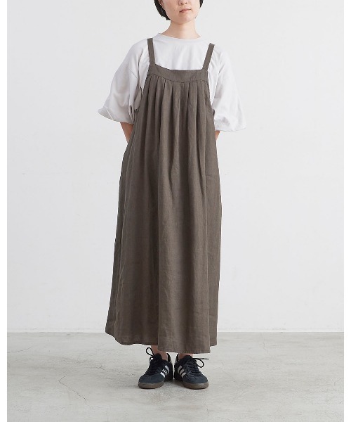 HEAVENLY(ヘブンリー)の「【 HEAVENLY / ヘブンリー 】 9x9 Heavy Linen Tuck Jumperskirt / 9×9 ヘビーリネン タック ジャンパースカート 2637032 DLI(ワンピース・レディース・チャコール/ブラック・FREE)」の4枚目の写真