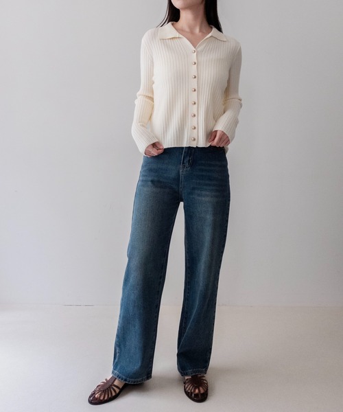 on:nue(オンニュ)の「【on:nue】ゴールド釦キーネックポロリブニット /26-27 AW COLLECTION(ニット/セーター・レディース・ブラック/ミント/オリーブ/レッド/アイボリー・FREE)」の13枚目の写真