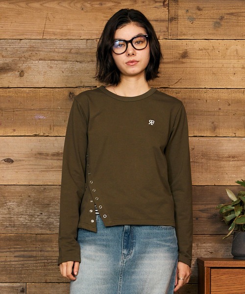 RIKKA FEMME(リッカファム)の「RIKKA FEMME/リッカファム 長袖 Tシャツ ロンT ワンポイント ロゴ刺繍 リングドットボタン RF6F-2201(Tシャツ/カットソー・レディース・ブラック/カーキ・S/M/M/L)」の9枚目の写真