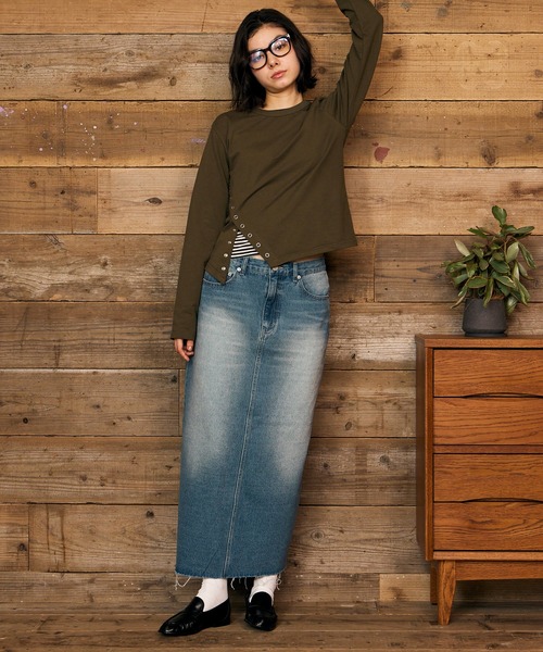 RIKKA FEMME(リッカファム)の「RIKKA FEMME/リッカファム 長袖 Tシャツ ロンT ワンポイント ロゴ刺繍 リングドットボタン RF6F-2201(Tシャツ/カットソー・レディース・ブラック/カーキ・S/M/M/L)」の11枚目の写真