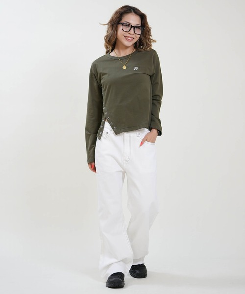 RIKKA FEMME(リッカファム)の「RIKKA FEMME/リッカファム 長袖 Tシャツ ロンT ワンポイント ロゴ刺繍 リングドットボタン RF6F-2201(Tシャツ/カットソー・レディース・ブラック/カーキ・S/M/M/L)」の15枚目の写真