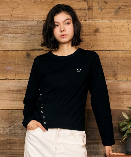 RIKKA FEMME(リッカファム)の「RIKKA FEMME/リッカファム 長袖 Tシャツ ロンT ワンポイント ロゴ刺繍 リングドットボタン RF6F-2201(Tシャツ/カットソー・レディース・ブラック/カーキ・S/M/M/L)」の3枚目の写真
