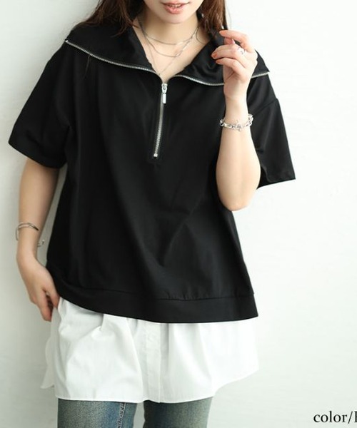 GOLDJAPAN(ゴールドジャパン)の「ビッグカラーハーフZIPプルオーバー【大きいサイズ対応】(Tシャツ/カットソー・レディース・ブラック・LL/3L/4L/5L)」の1枚目の写真