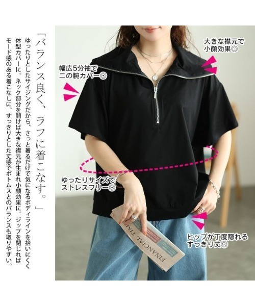 GOLDJAPAN(ゴールドジャパン)の「ビッグカラーハーフZIPプルオーバー【大きいサイズ対応】(Tシャツ/カットソー・レディース・ブラック・LL/3L/4L/5L)」の4枚目の写真