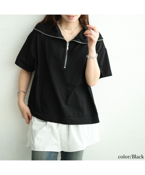 GOLDJAPAN(ゴールドジャパン)の「ビッグカラーハーフZIPプルオーバー【大きいサイズ対応】(Tシャツ/カットソー・レディース・ブラック・LL/3L/4L/5L)」の6枚目の写真