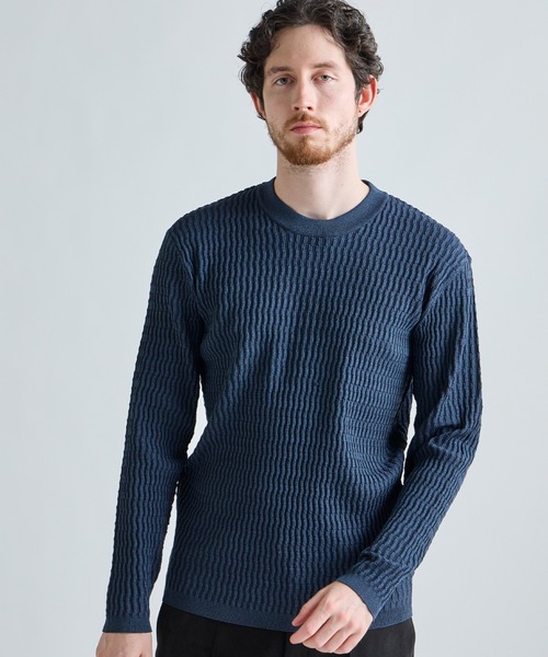 MEN'S BIGI（メンズビギ）の「ブリスタージャカード 変形ケーブルモックネックロングTEE（Tシャツ/カットソー・メンズ・チャコールグレー/オフホワイト/ネイビー・02/01/04/03）」の3枚目の写真