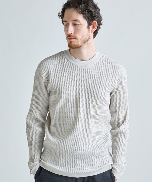 MEN'S BIGI（メンズビギ）の「ブリスタージャカード 変形ケーブルモックネックロングTEE（Tシャツ/カットソー・メンズ・チャコールグレー/オフホワイト/ネイビー・02/01/04/03）」の2枚目の写真