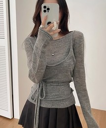 キャミレイヤード風長袖ニット