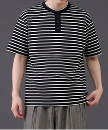 ボーダー ヘンリーネック 半袖Tシャツ