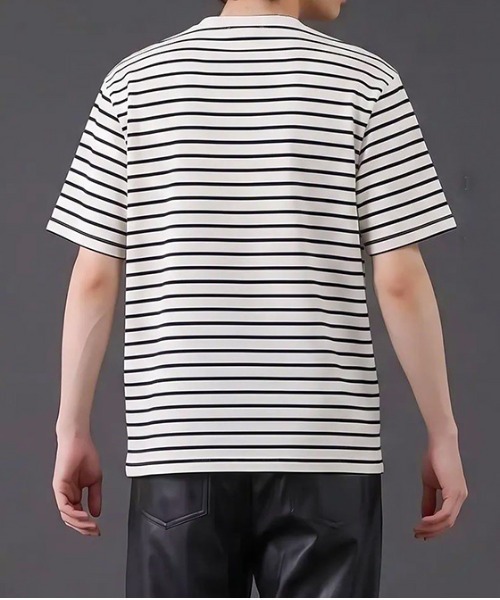 revertical(リバーティカル)の「ボーダー ヘンリーネック 半袖Tシャツ(Tシャツ/カットソー・メンズ・グレー/ベージュ/ブラック・MEDIUM/LARGE)」の15枚目の写真