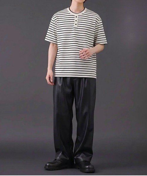 revertical(リバーティカル)の「ボーダー ヘンリーネック 半袖Tシャツ(Tシャツ/カットソー・メンズ・グレー/ベージュ/ブラック・MEDIUM/LARGE)」の16枚目の写真