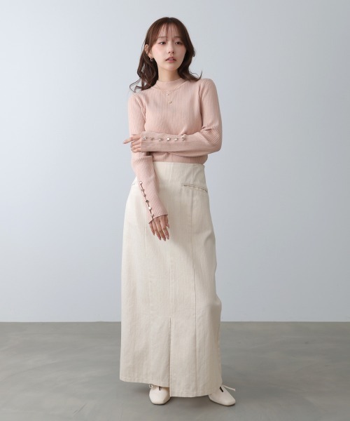Bab(バブ)の「【選べるサイズ展開】袖ボタンハイネックリブニットトップス(ニット/セーター・レディース・A/グリーン/チャコールグレー/ピンク/ブラック/アイボリー・LARGE/MEDIUM)」の15枚目の写真