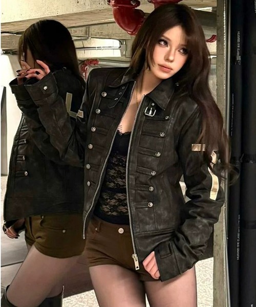 GEMEDA(ジェメダ)の「ナポレオンデザインレザージャケット(その他アウター・レディース・ブラック・M)」の1枚目の写真