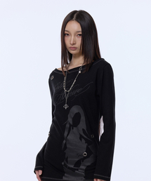 ONE SHOULDER EYELET LONG SLEEVE_BLACK