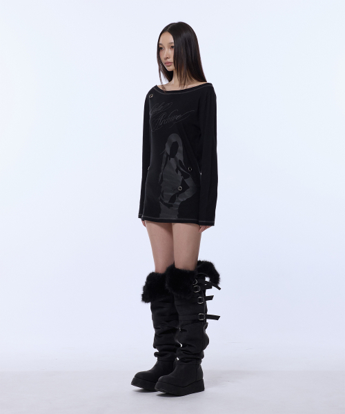 GILAARCHIVE（ギラアーカイブ）の「ONE SHOULDER EYELET LONG SLEEVE_BLACK（Tシャツ/カットソー・レディース・その他・FREE）」の2枚目の写真
