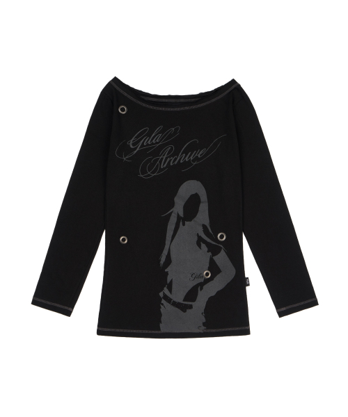 GILAARCHIVE（ギラアーカイブ）の「ONE SHOULDER EYELET LONG SLEEVE_BLACK（Tシャツ/カットソー・レディース・その他・FREE）」の4枚目の写真