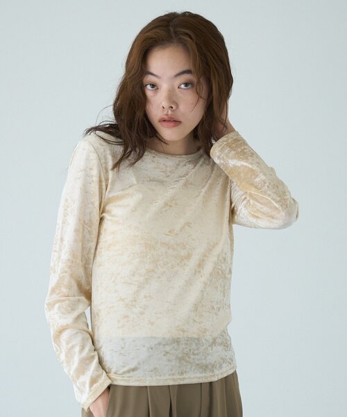 COLONY 2139(コロニートゥーワンスリーナイン)の「フロッキーメッシュ2WAYスクエアプルオーバー(Tシャツ/カットソー・レディース・ブラウン/チャコールグレー/ブラック/グレイッシュベージュ/アイボリー・FREE)」の8枚目の写真