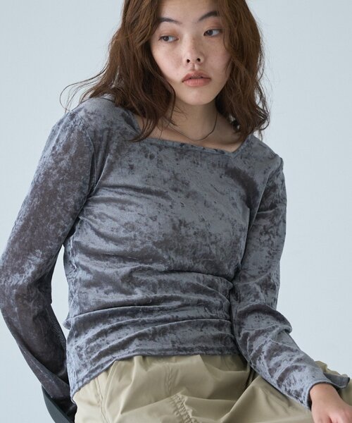 COLONY 2139(コロニートゥーワンスリーナイン)の「フロッキーメッシュ2WAYスクエアプルオーバー(Tシャツ/カットソー・レディース・ブラウン/チャコールグレー/ブラック/グレイッシュベージュ/アイボリー・FREE)」の21枚目の写真