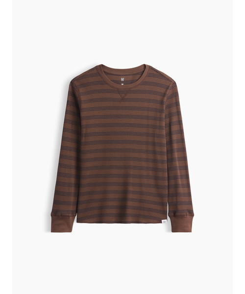 Gap メンズ ワッフル 長袖 カットソー ボーダー ブラウン L ワッフルニット クルーネックTシャツ (キッズ)（Tシャツ/カットソー