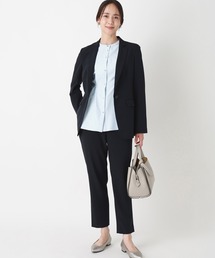洗濯機で洗える】<3点セット>ノーカラージャケットセットアップパンツ