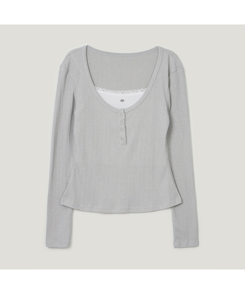 TWEE(トゥウィー)の「ランキー レイヤードボタン 長袖Tシャツ(Tシャツ/カットソー・レディース・チャコールグレー/ライトグレー・FREE)」の1枚目の写真