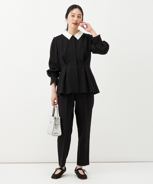 NOLLEY’S(ノーリーズ)の「《セットアップ対応》ウォッシャブルウールライク1タックテーパードパンツ(その他パンツ・レディース・グレー/ブラック・38/36)」の3枚目の写真