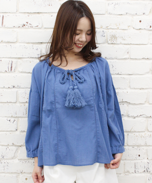 Kastane（カスタネ）の「楊柳ハシゴレースブラウス（シャツ/ブラウス・レディース・アイボリー/ブルー/オレンジ・FREE）」の3枚目の写真