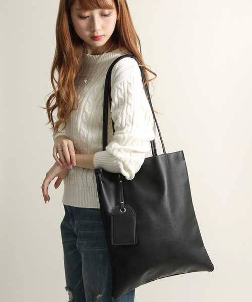 WEGO（ウィゴー）の「WEGO/フェイクレザーフラットトートバッグ（トートバッグ・メンズ・ネイビー/ブラック/ホワイト/ブラウン・FREE）」の18枚目の写真