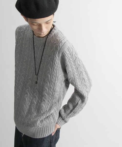 WEGO（ウィゴー）の「WEGO/ケーブルクルーネックニット（ニット/セーター・メンズ・ネイビー/ブラウン/ホワイト/ワイン/カーキ/ブラック/ブルー/グレー・SMALL/LARGE/MEDIUM）」の4枚目の写真