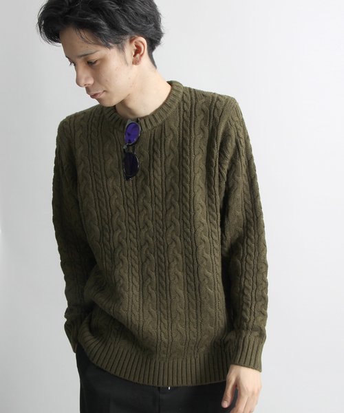WEGO（ウィゴー）の「WEGO/ケーブルクルーネックニット（ニット/セーター・メンズ・ネイビー/ブラウン/ホワイト/ワイン/カーキ/ブラック/ブルー/グレー・SMALL/LARGE/MEDIUM）」の6枚目の写真