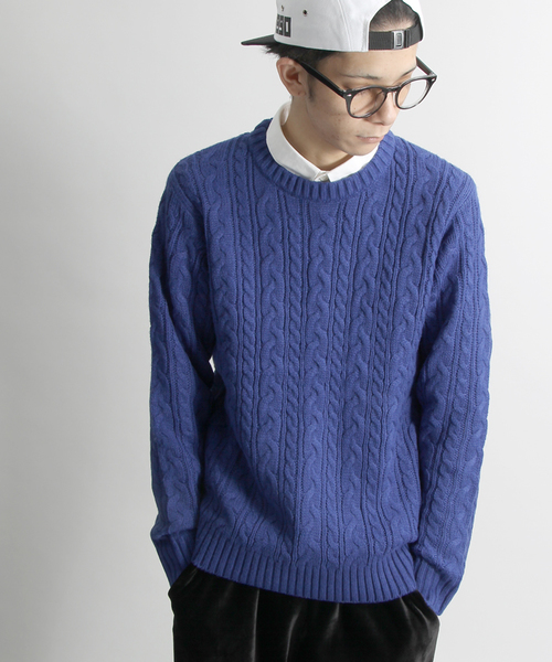 WEGO（ウィゴー）の「WEGO/ケーブルクルーネックニット（ニット/セーター・メンズ・ネイビー/ブラウン/ホワイト/ワイン/カーキ/ブラック/ブルー/グレー・SMALL/LARGE/MEDIUM）」の7枚目の写真