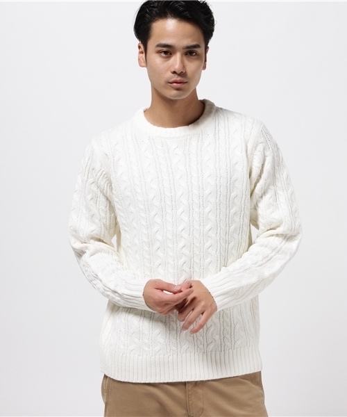 WEGO（ウィゴー）の「WEGO/ケーブルクルーネックニット（ニット/セーター・メンズ・ネイビー/ブラウン/ホワイト/ワイン/カーキ/ブラック/ブルー/グレー・SMALL/LARGE/MEDIUM）」の21枚目の写真