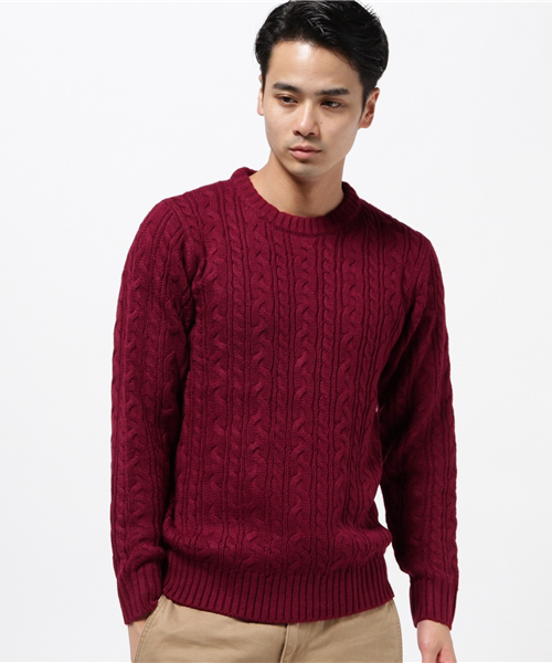 WEGO（ウィゴー）の「WEGO/ケーブルクルーネックニット（ニット/セーター・メンズ・ネイビー/ブラウン/ホワイト/ワイン/カーキ/ブラック/ブルー/グレー・SMALL/LARGE/MEDIUM）」の20枚目の写真