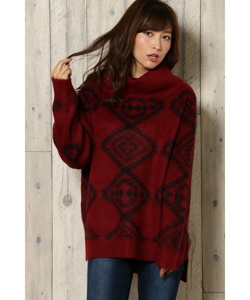 VENCEEXCHANGE（ヴァンスエクスチェンジ）の「起毛オルテガ柄プルオーバー                   （ニット/セーター・レディース・ワインレッド/ベージュ/ブラック/オフホワイト・MEDIUM）」の4枚目の写真