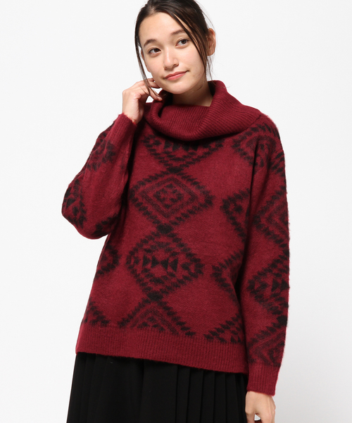 VENCEEXCHANGE（ヴァンスエクスチェンジ）の「起毛オルテガ柄プルオーバー                   （ニット/セーター・レディース・ワインレッド/ベージュ/ブラック/オフホワイト・MEDIUM）」の15枚目の写真