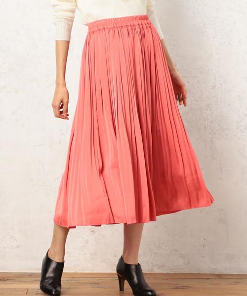 green label relaxing（グリーンレーベルリラクシング）の「KF サテン ランダムプリーツスカート ◆（スカート・レディース・ライトグレー/ネイビー/ピンク・FREE）」の7枚目の写真