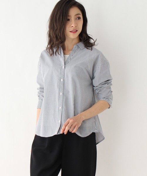 grove(グローブ)の「【洗える】防シワタンクトップ付きスキッパーシャツ(シャツ/ブラウス)」|ブラック系1
