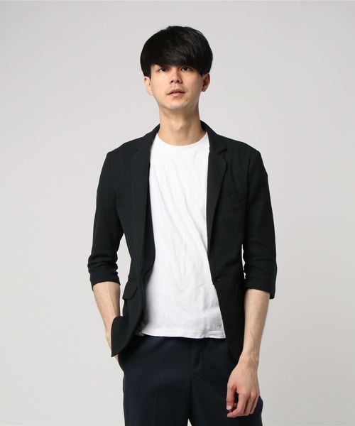 Luv maison（ラブメゾン）の「鹿の子7分袖テーラードジャケット（テーラードジャケット・メンズ・ブラック/ネイビー・L/M）」の2枚目の写真