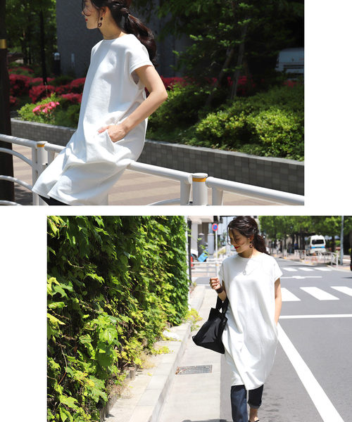 coca(coca)(コカ)の「ポケット付きフレンチスリーブカットソーワンピース(ワンピース・レディース・ホワイト/ブルー・ONE SIZE)」の9枚目の写真