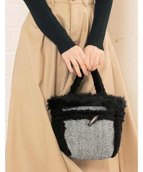 KOBE LETTUCE（コウベレタス）の「エコファー＆ボアデザインフォークロアプチトートバッグ＊レディース/ミニバッグ[B1181]神戸レタス（トートバッグ・レディース・ホワイト系その他/ブラック系その他/グレー系その他/ベージュ系その他・FREE）」の3枚目の写真