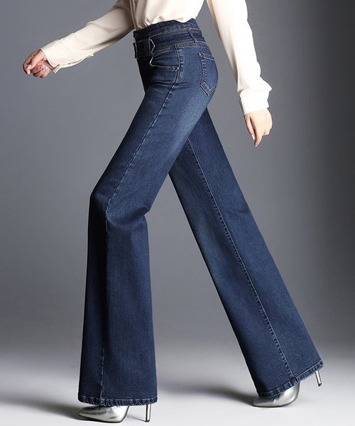 DAY CLOSET(デイ クローゼット)の「【大きいサイズ有/ストレッチ有】ハイウエスト ストレート デニム ワイドパンツ レディース(デニムパンツ・レディース・インディゴブルー/ブルー・M/XL/L/S/XXL)」の6枚目の写真